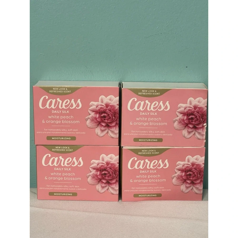 CARESS‎ DAILY SILK BAR SOAP WHITE PEACH & ORANGE BLOSSOMS LOT OF 4 BARS 3.15 Oz